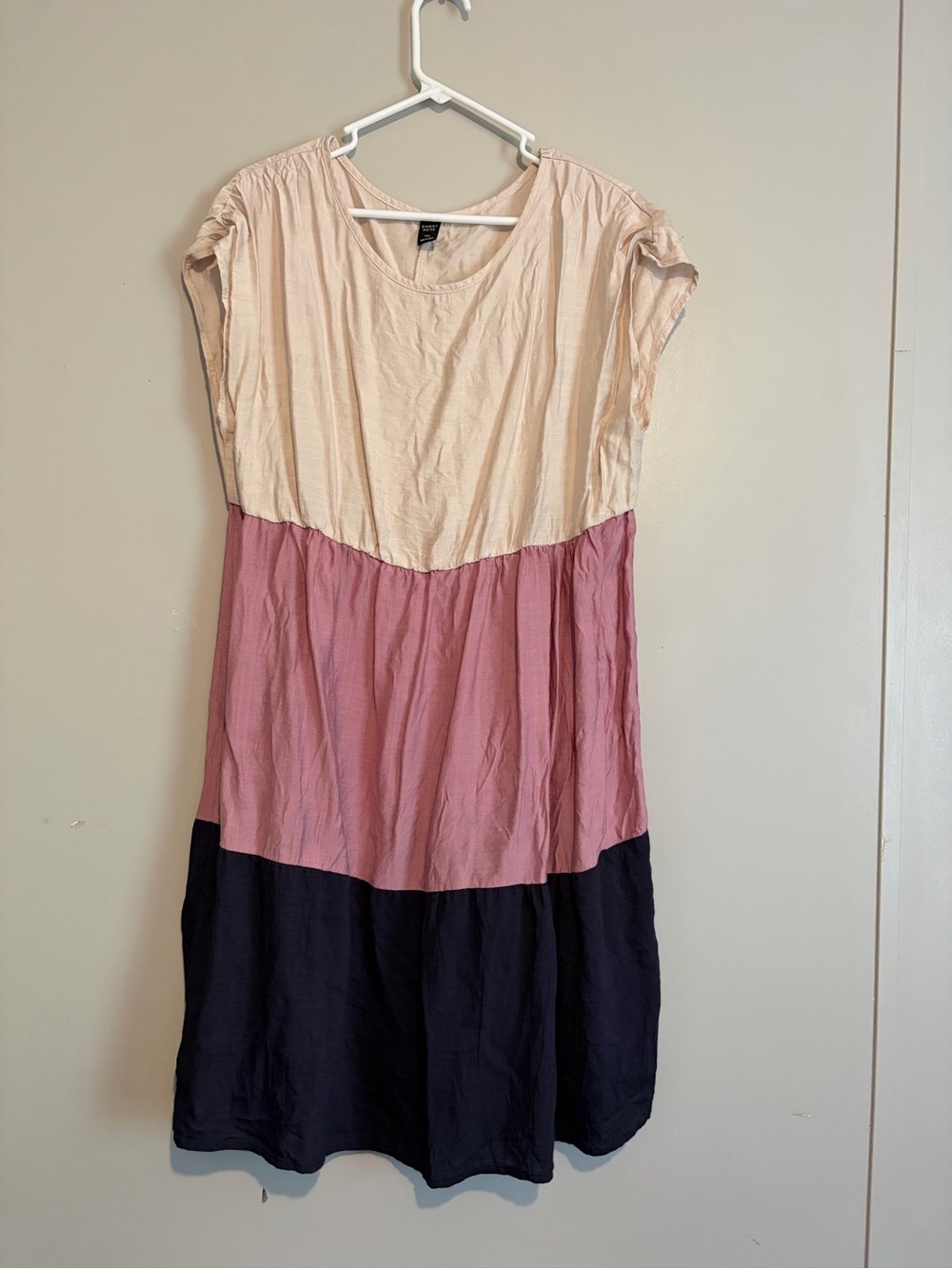 Colorblock Midi Dress in Cream, Pink & Black
